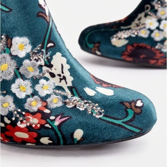 Loreida Satin Block Heel Embroidered Bootie - Picture 2 of 8